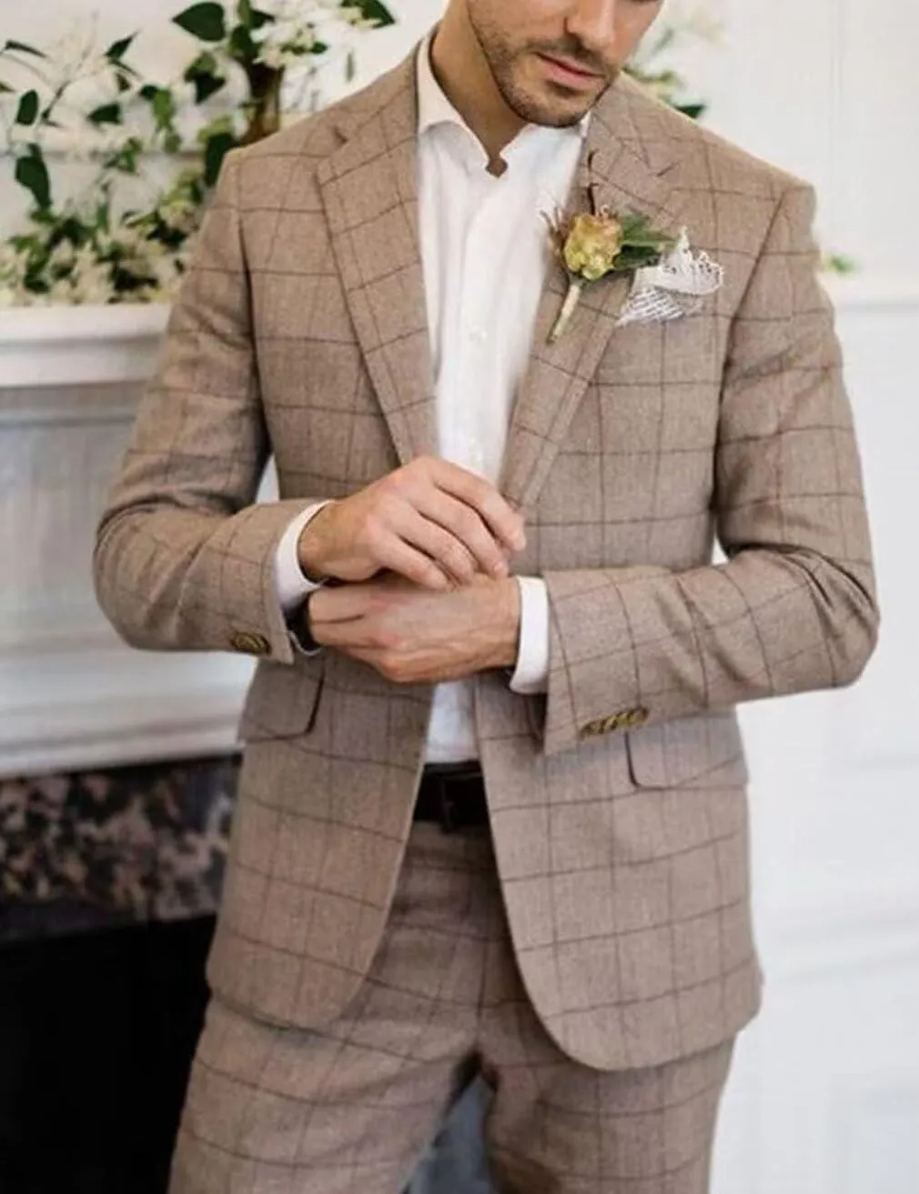 Men's One Button Plaid Blazer Slim Fit Notch Lapel Lightweight Casual Sport Coats for Wedding Prom