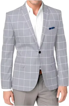 Men's One Button Plaid Blazer Slim Fit Notch Lapel Lightweight Casual Sport Coats for Wedding Prom