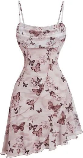 Milumia Women's Ruched Floral Spaghetti Straps Cami Dress Vintage Short Summer Dresses