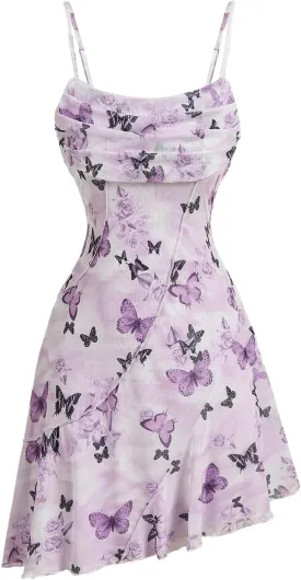 Milumia Women's Ruched Floral Spaghetti Straps Cami Dress Vintage Short Summer Dresses