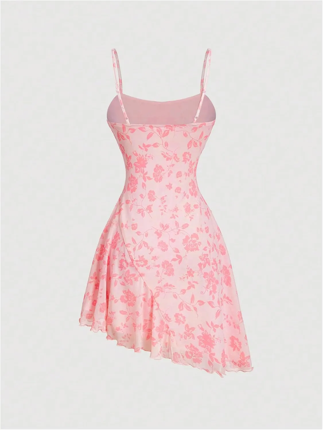 Milumia Women's Ruched Floral Spaghetti Straps Cami Dress Vintage Short Summer Dresses