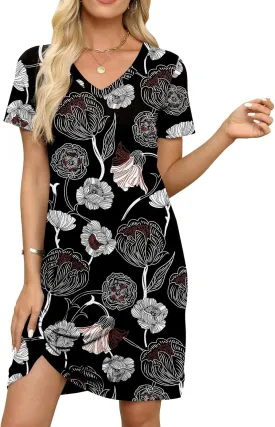 Miselon Tshirt Dresses for Women - Short Sleeve V Neck Knot T Shirt Dress Casual Summer Beach Sundresses