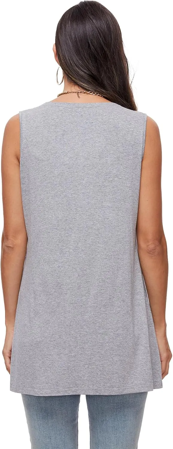 Moss Rose Women's Sleeveless Cardigan Vest Draped Open Front Cardigans Asymmetric Hem