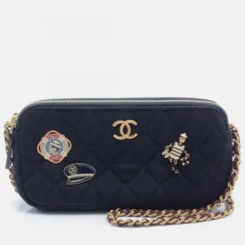 Navy Multicolor Wool Leather Bag
