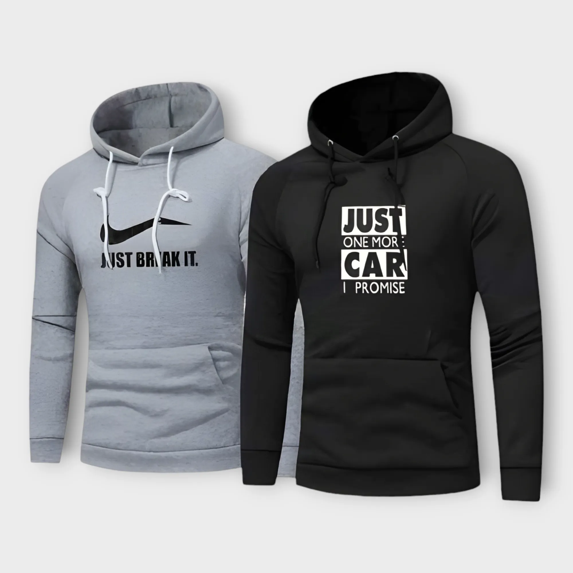 Pack Of 2 Winter Gray & Black Printed Hoodie For Mens