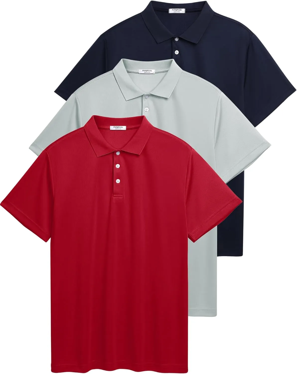PINSPARK 1/3/4/5 Pack: Golf Polo Shirts for Men Multipacks Quick Dry Short Sleeve Collared Shirt Slim Fit Casual Polos Shirt