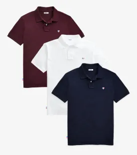 Polo Homme x3 - Pack blanc/marine/Bordeaux