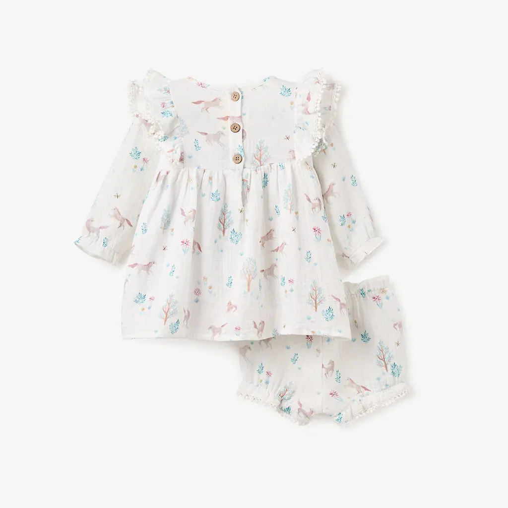 Pony Meadow Organic Muslin Dress and Bloomer Set