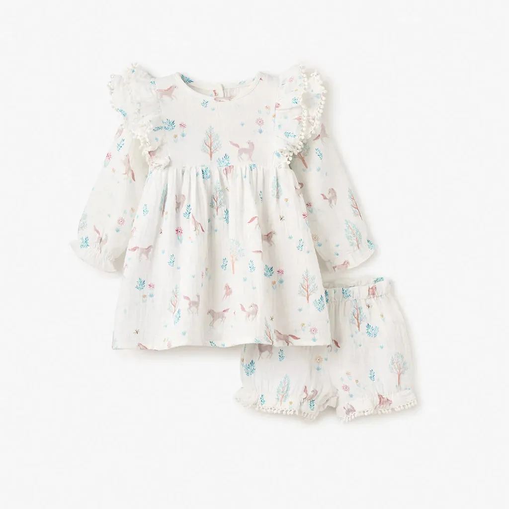 Pony Meadow Organic Muslin Dress and Bloomer Set