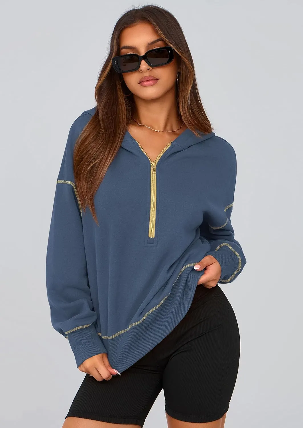 PRETTYGARDEN Women's Hooded Sweatshirts Long Sleeve Half Zip Cropped Hoodie Pullover Winter Fashion Clothes