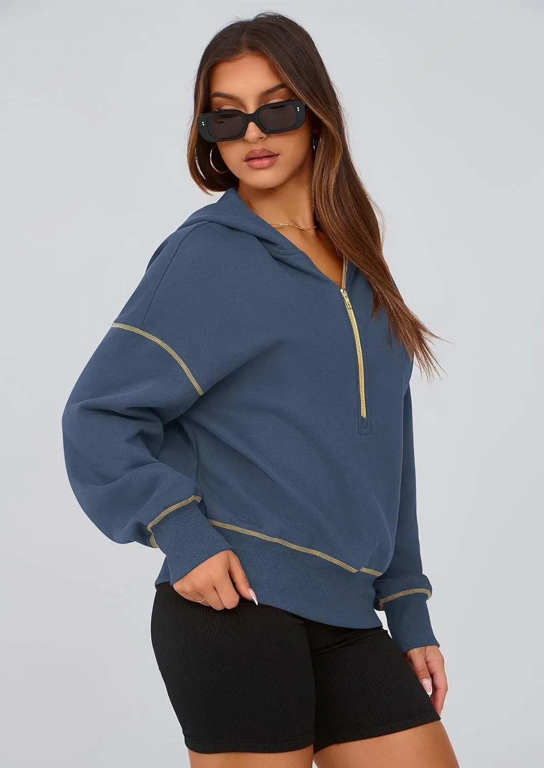 PRETTYGARDEN Women's Hooded Sweatshirts Long Sleeve Half Zip Cropped Hoodie Pullover Winter Fashion Clothes