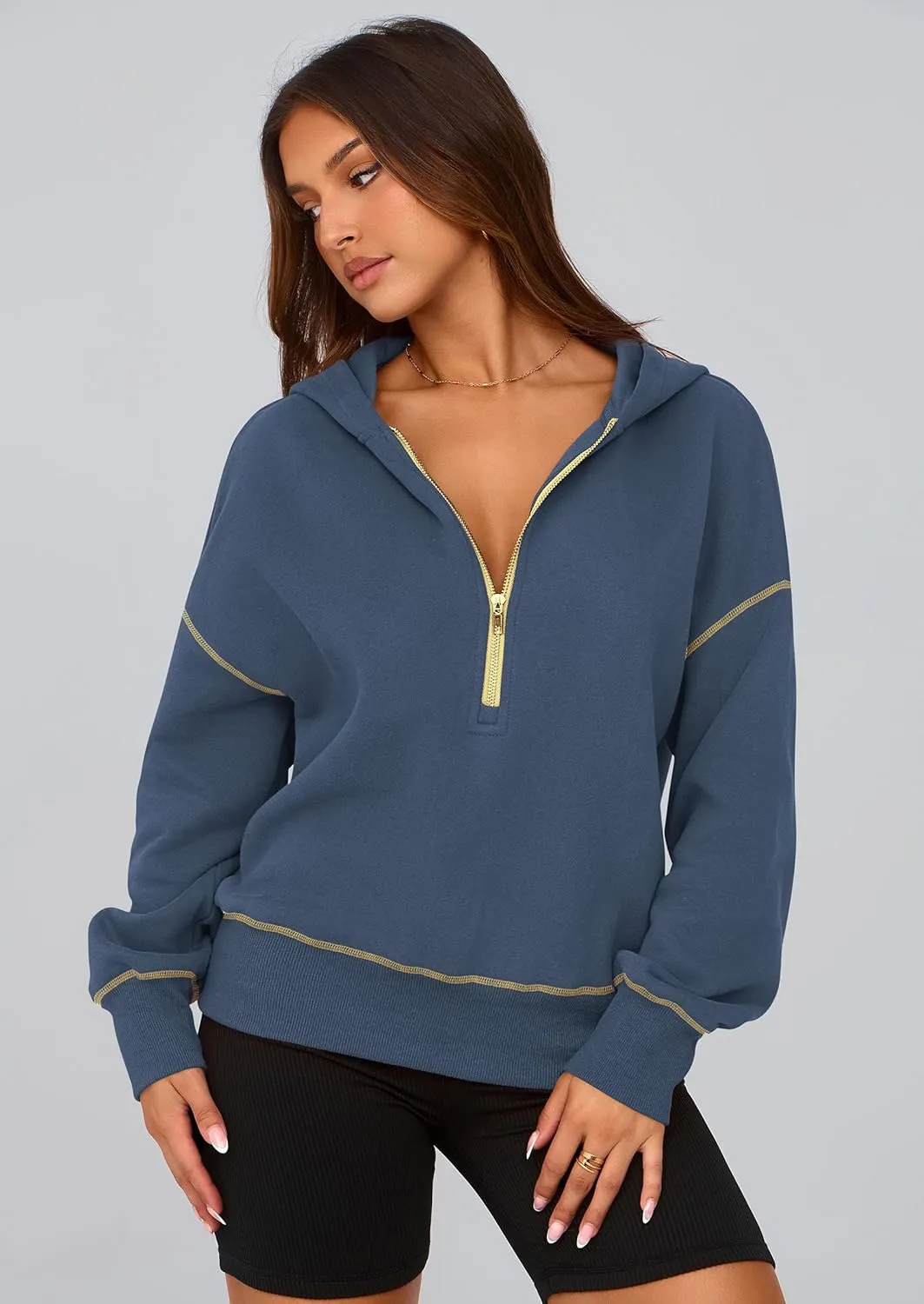 PRETTYGARDEN Women's Hooded Sweatshirts Long Sleeve Half Zip Cropped Hoodie Pullover Winter Fashion Clothes