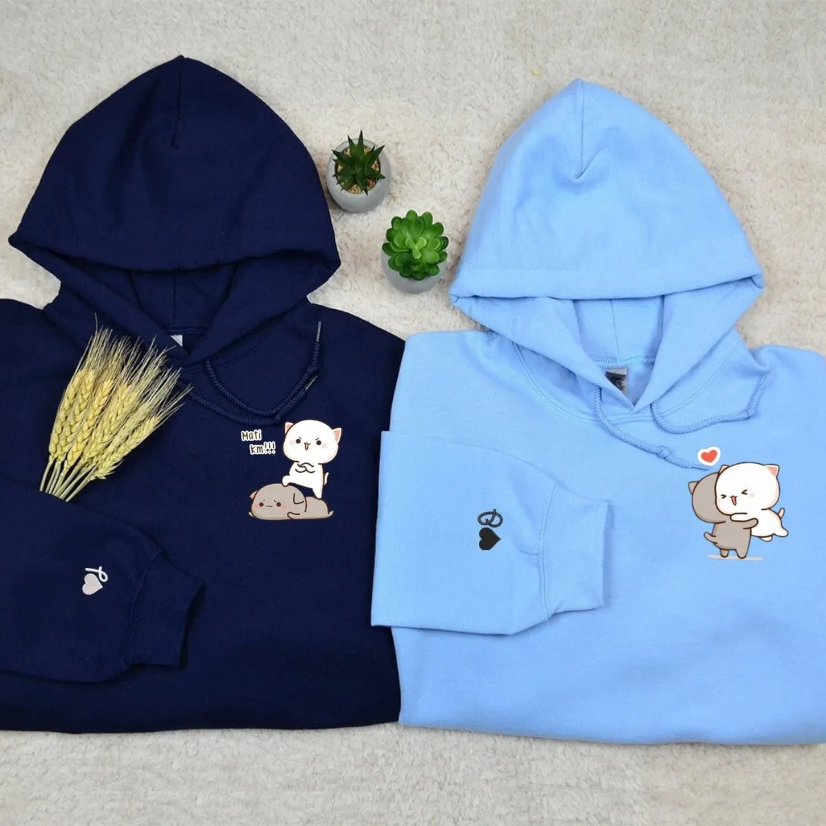"Matching Cat" Themed Couple Hoodies – Custom Embroidered Sweatshirts For Couples
