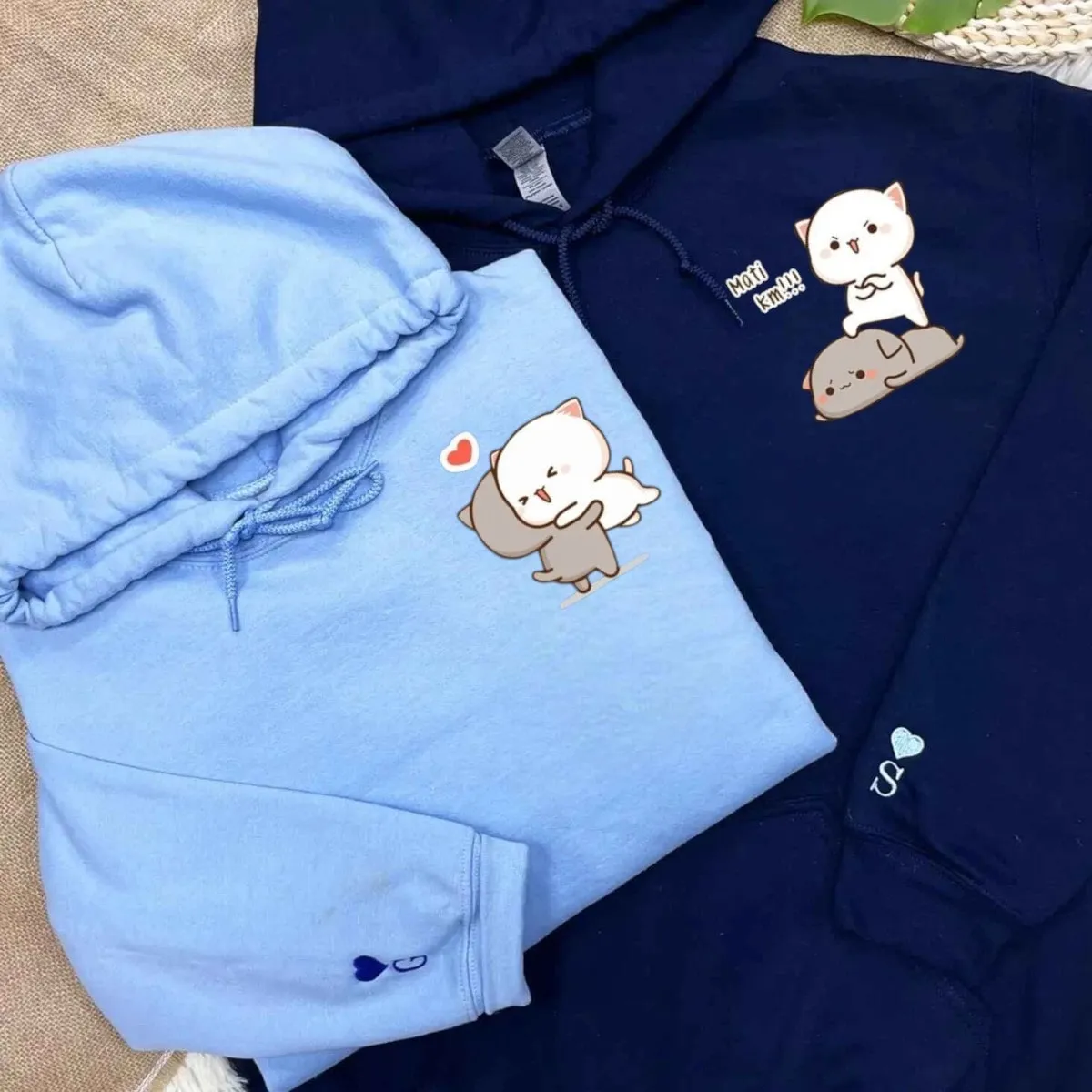 "Matching Cat" Themed Couple Hoodies – Custom Embroidered Sweatshirts For Couples