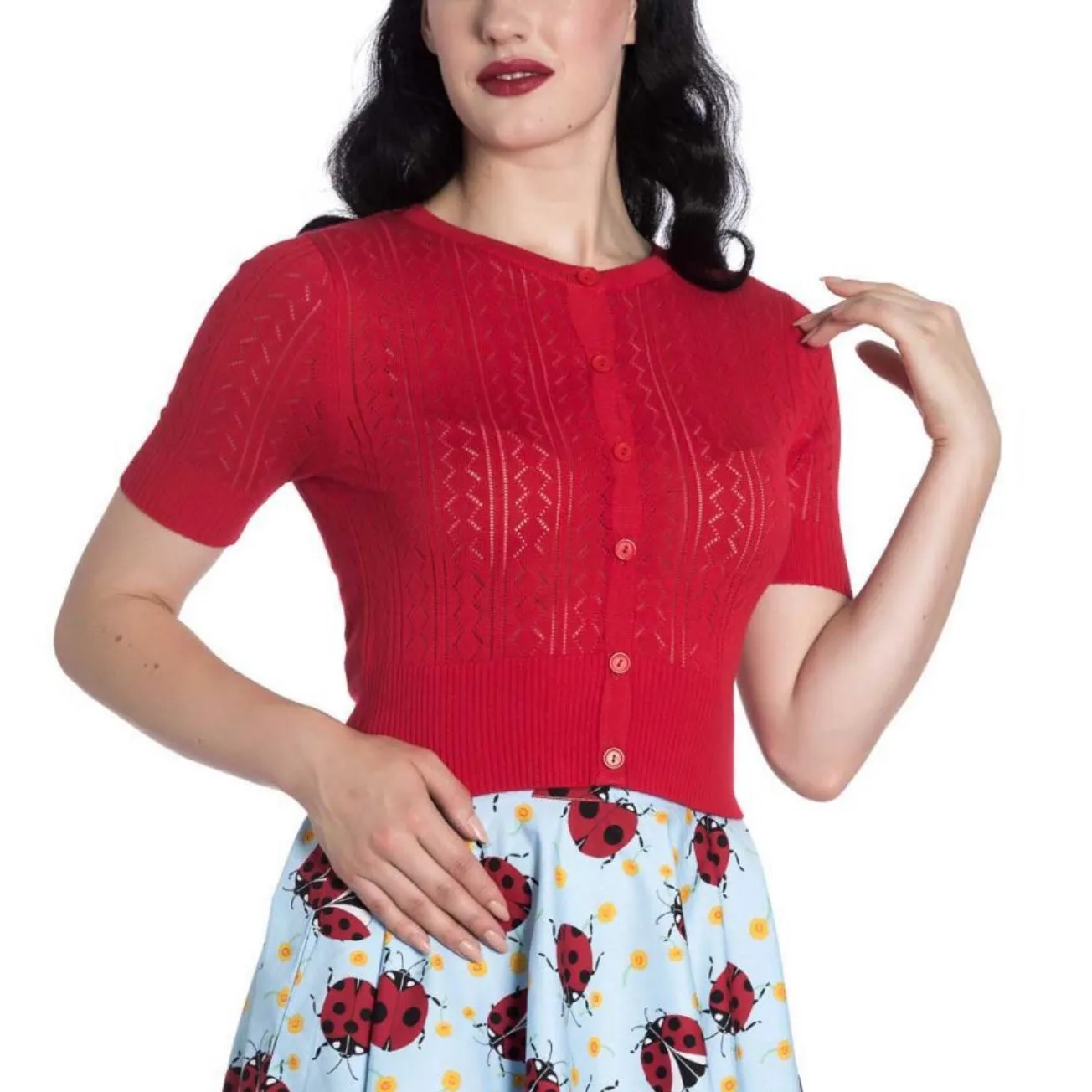 Red Lasercut Wendi Cardigan- Size Small