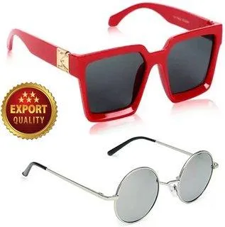 Retro Square, Round Sunglasses (For Men & Women, Silver, Black)