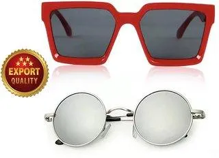 Retro Square, Round Sunglasses (For Men & Women, Silver, Black)