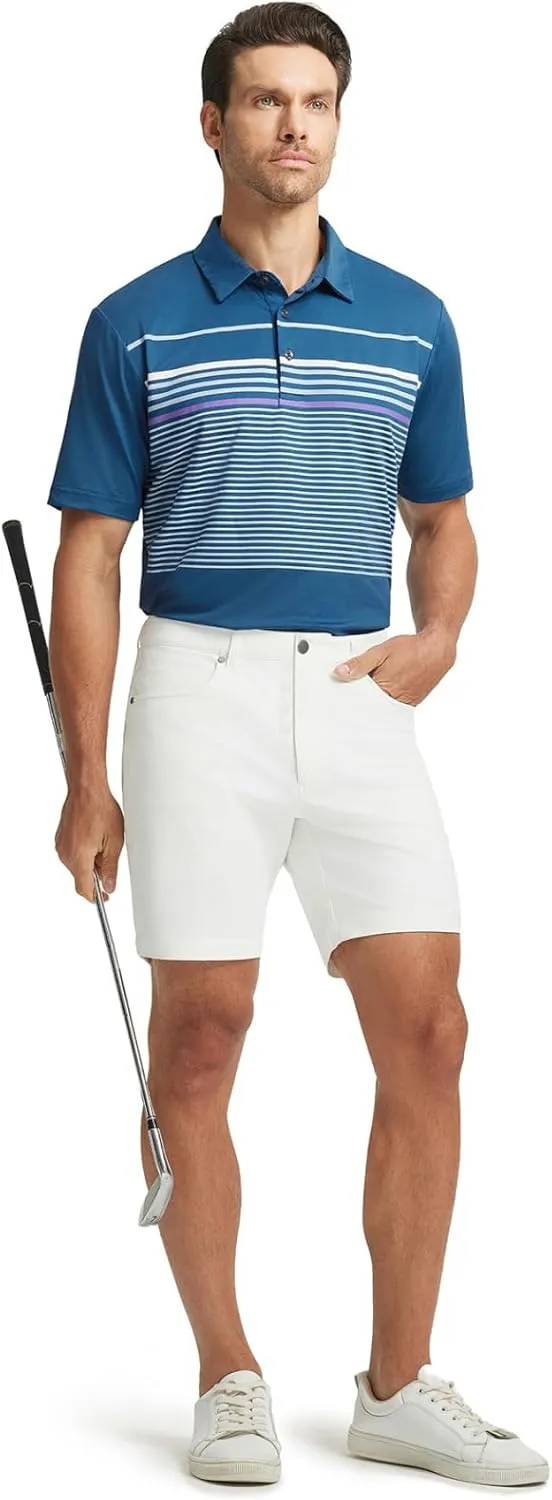 Rouen Mens Polo Shirts Short Sleeve Dry Fit Lightweight Performance Casual Athletic Striped Print Golf Shirts for Men