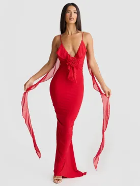 Ruched Backless Evening Gown with Chiffon Ruffle Straps for Prom Ruched Backless Evening Gown with Chiffon Ruffle Straps for Prom