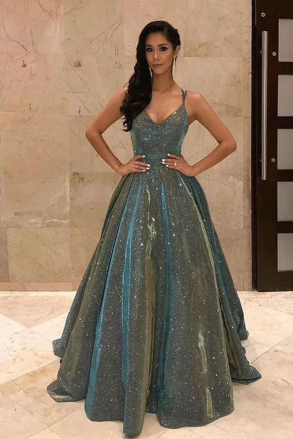 Sparkly Spaghetti Straps Backless Quinceanera Dresses