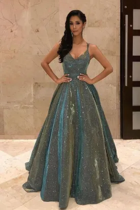 Sparkly Spaghetti Straps Backless Quinceanera Dresses