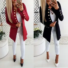 Stylish Long Sleeved Buttoned Blazer For Women's-GlamzLife