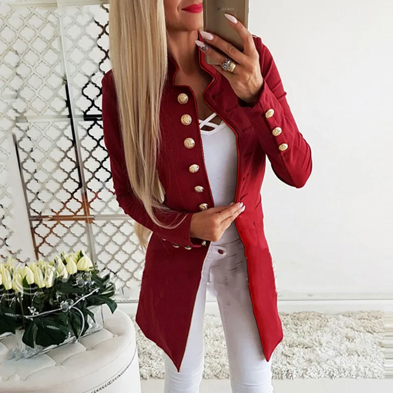 Stylish Long Sleeved Buttoned Blazer For Women's-GlamzLife