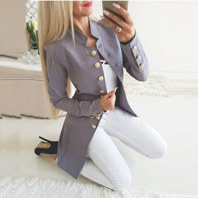 Stylish Long Sleeved Buttoned Blazer For Women's-GlamzLife