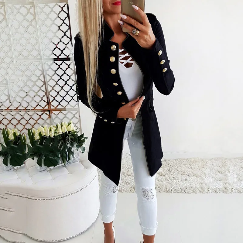 Stylish Long Sleeved Buttoned Blazer For Women's-GlamzLife