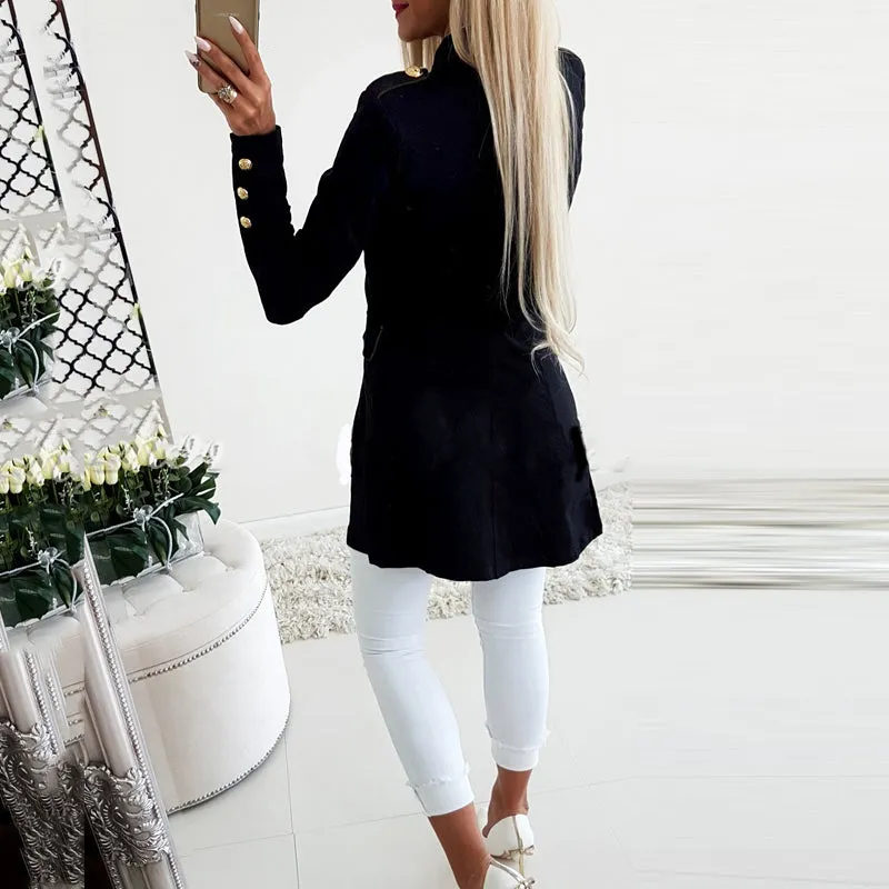 Stylish Long Sleeved Buttoned Blazer For Women's-GlamzLife