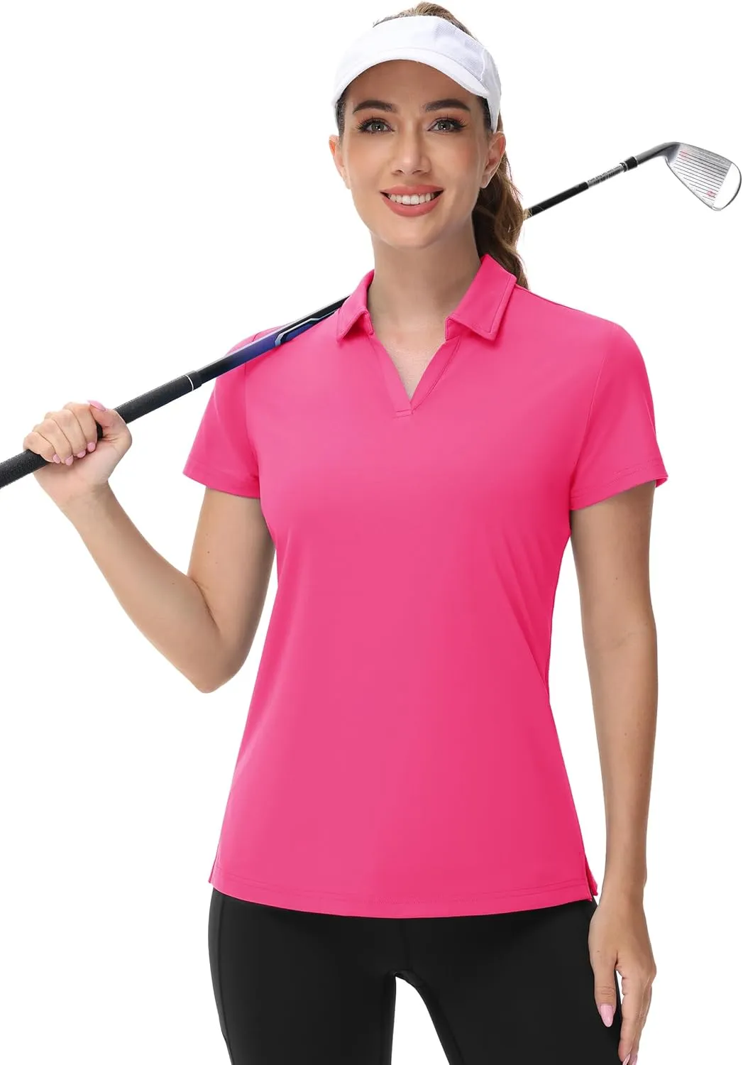 TACVASEN Women's V-Neck Polo Shirts UPF 50  Short Sleeve Sun Protection Quick Dry Golf Polos Collared Shirt