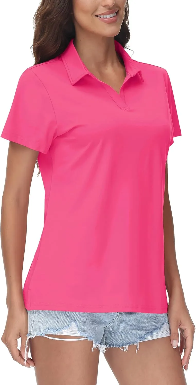 TACVASEN Women's V-Neck Polo Shirts UPF 50  Short Sleeve Sun Protection Quick Dry Golf Polos Collared Shirt
