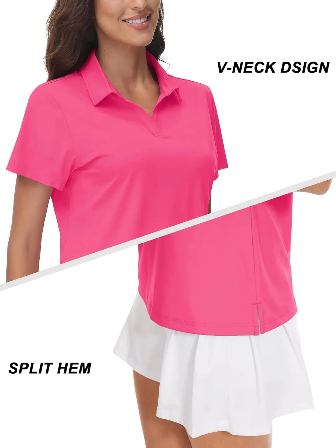 TACVASEN Women's V-Neck Polo Shirts UPF 50  Short Sleeve Sun Protection Quick Dry Golf Polos Collared Shirt