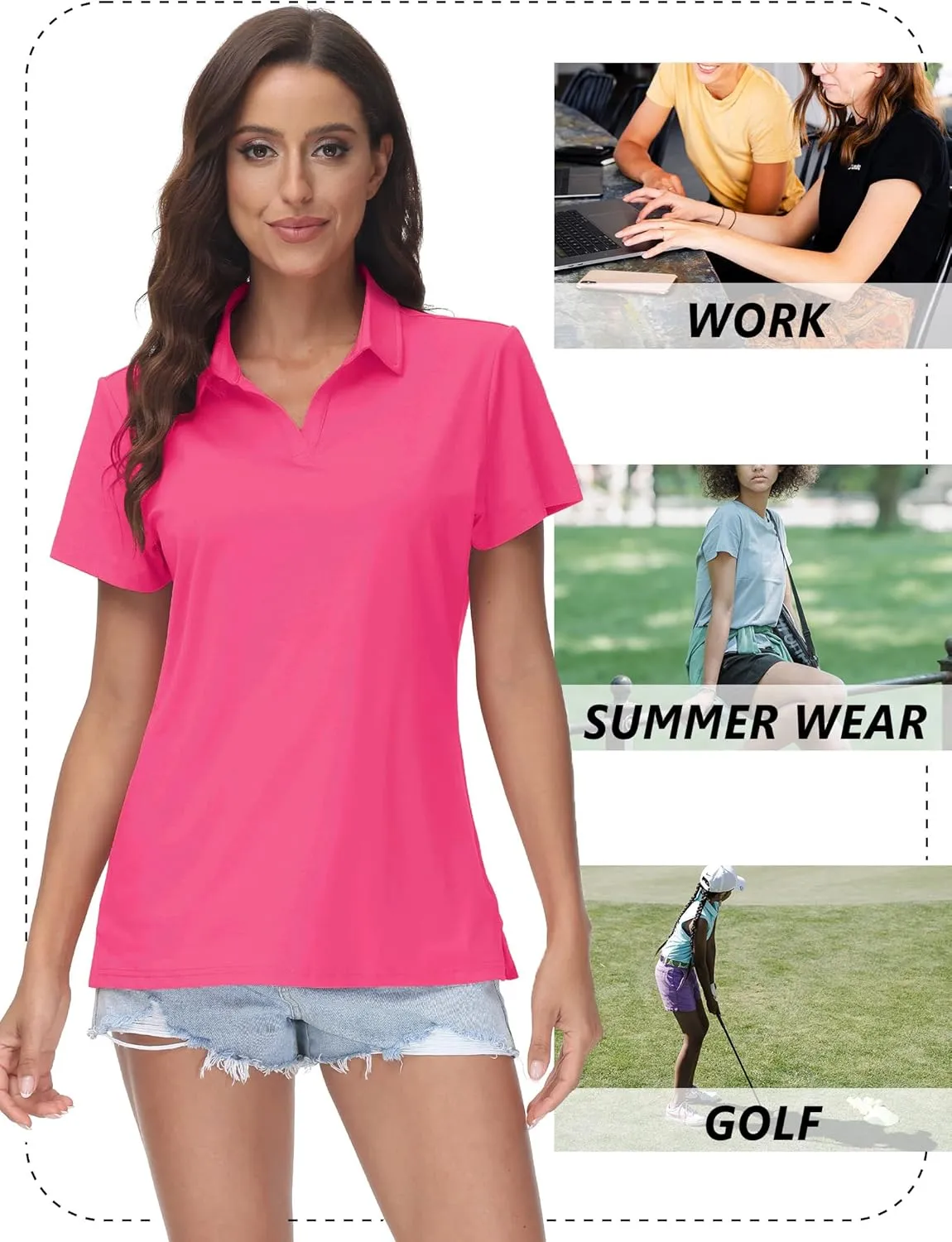 TACVASEN Women's V-Neck Polo Shirts UPF 50  Short Sleeve Sun Protection Quick Dry Golf Polos Collared Shirt