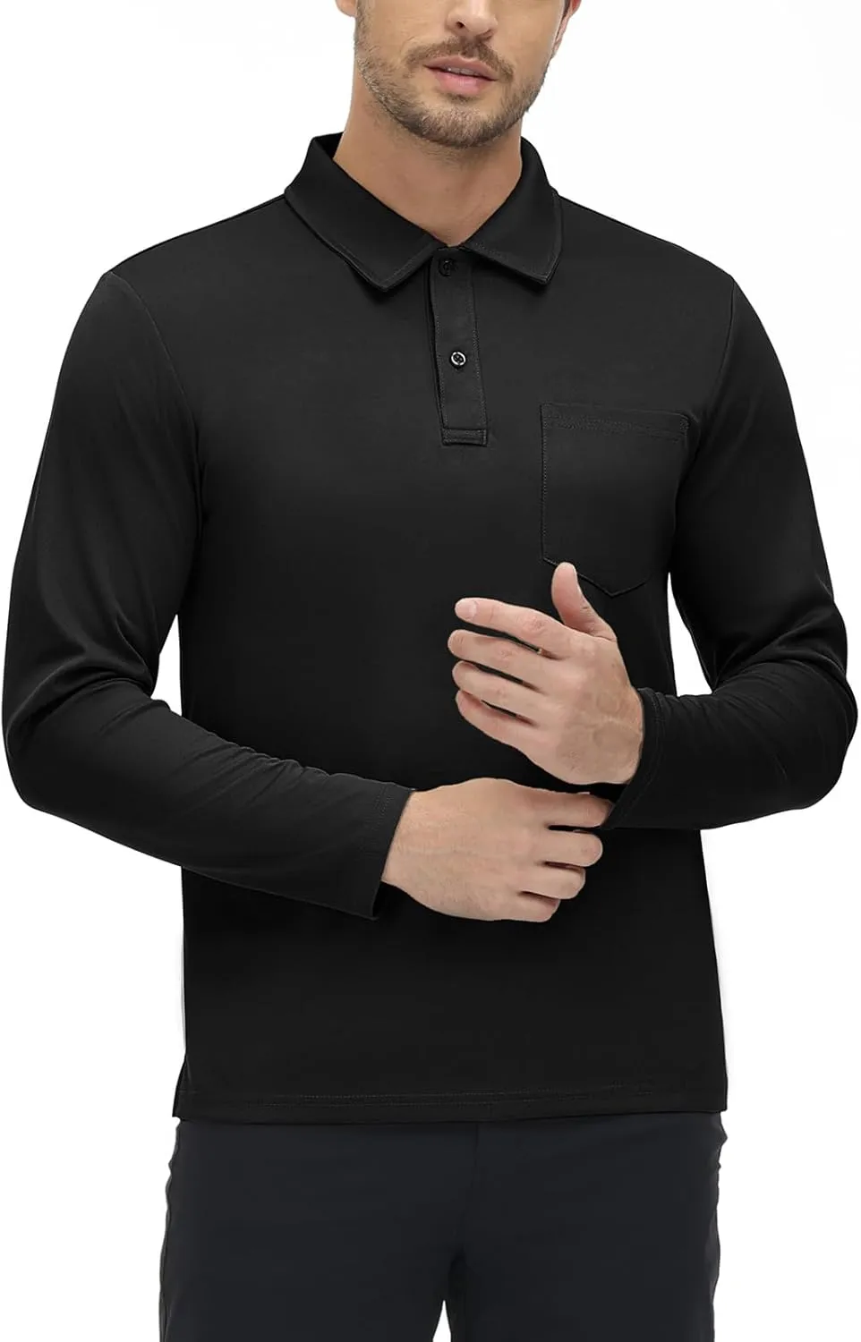 TBMPOY Men's Polo Shirts with Pocket Golf Long Sleeve Quick Dry Lightweight Collared Stylish Moisture Wicking Business Tennis