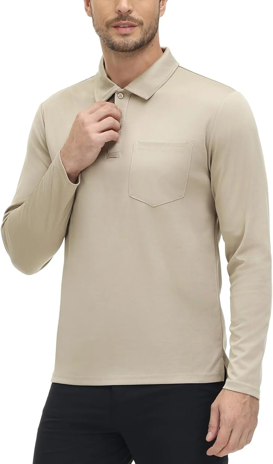 TBMPOY Men's Polo Shirts with Pocket Golf Long Sleeve Quick Dry Lightweight Collared Stylish Moisture Wicking Business Tennis