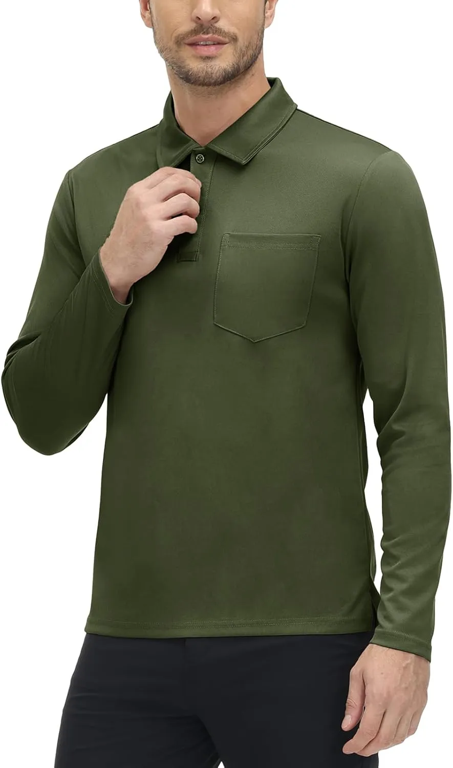 TBMPOY Men's Polo Shirts with Pocket Golf Long Sleeve Quick Dry Lightweight Collared Stylish Moisture Wicking Business Tennis