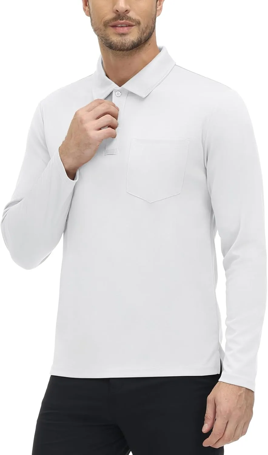 TBMPOY Men's Polo Shirts with Pocket Golf Long Sleeve Quick Dry Lightweight Collared Stylish Moisture Wicking Business Tennis