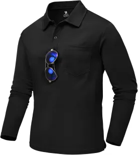 TBMPOY Men's Polo Shirts with Pocket Golf Long Sleeve Quick Dry Lightweight Collared Stylish Moisture Wicking Business Tennis