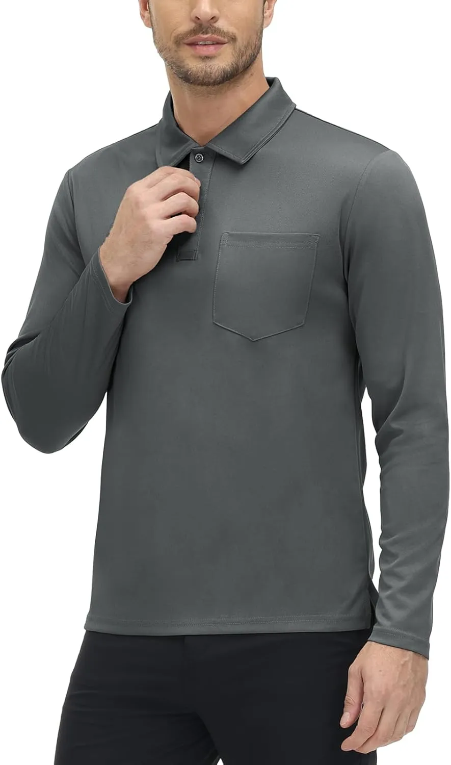 TBMPOY Men's Polo Shirts with Pocket Golf Long Sleeve Quick Dry Lightweight Collared Stylish Moisture Wicking Business Tennis