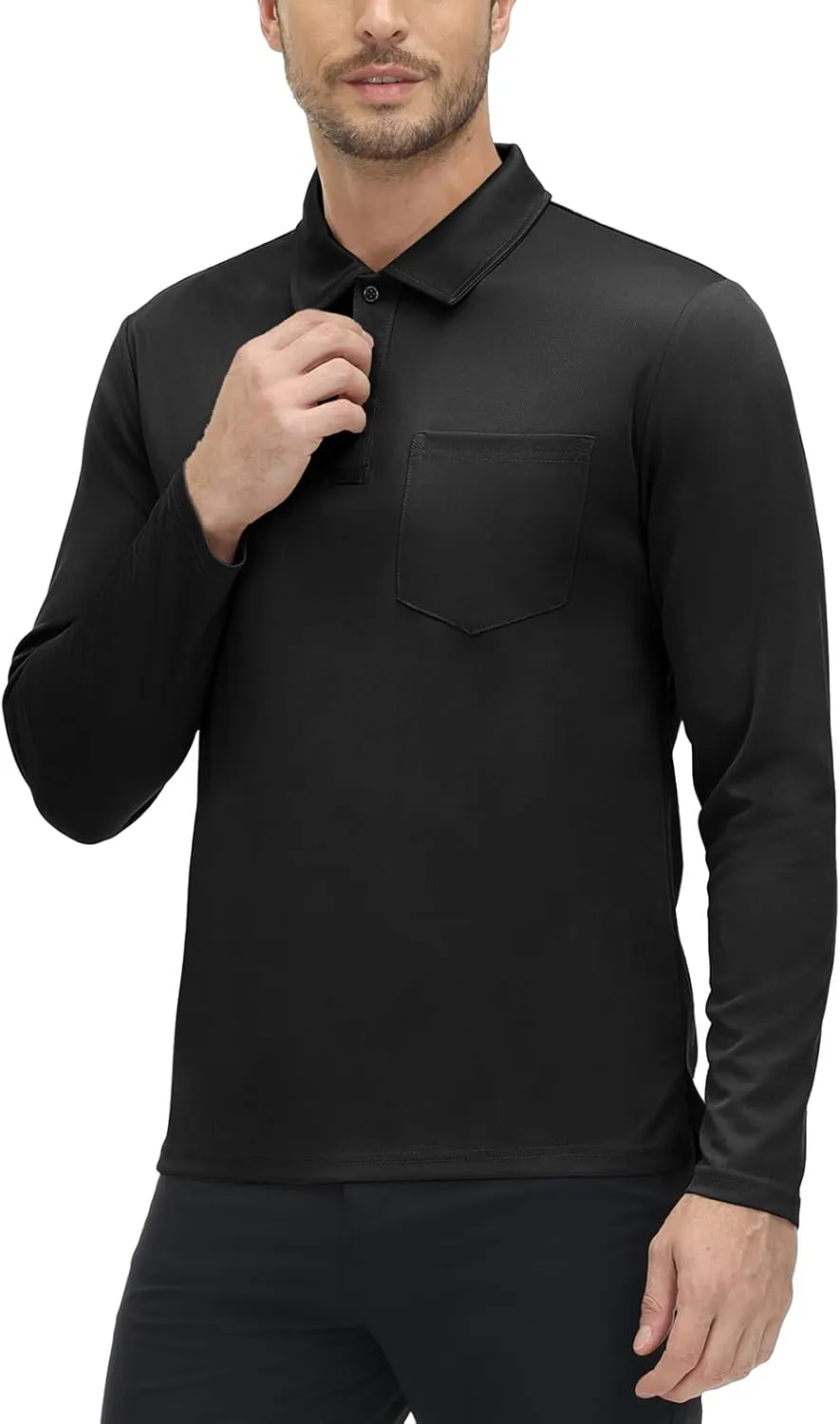 TBMPOY Men's Polo Shirts with Pocket Golf Long Sleeve Quick Dry Lightweight Collared Stylish Moisture Wicking Business Tennis