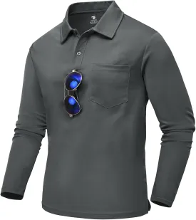 TBMPOY Men's Polo Shirts with Pocket Golf Long Sleeve Quick Dry Lightweight Collared Stylish Moisture Wicking Business Tennis