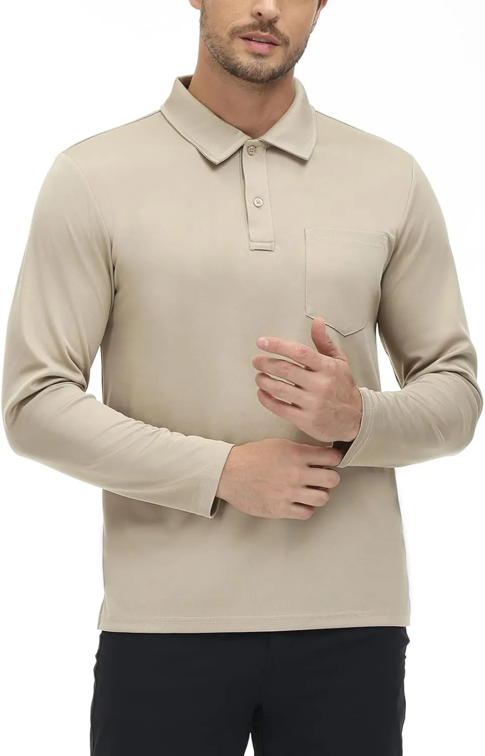 TBMPOY Men's Polo Shirts with Pocket Golf Long Sleeve Quick Dry Lightweight Collared Stylish Moisture Wicking Business Tennis