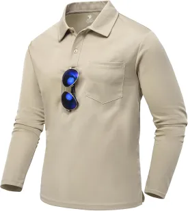 TBMPOY Men's Polo Shirts with Pocket Golf Long Sleeve Quick Dry Lightweight Collared Stylish Moisture Wicking Business Tennis