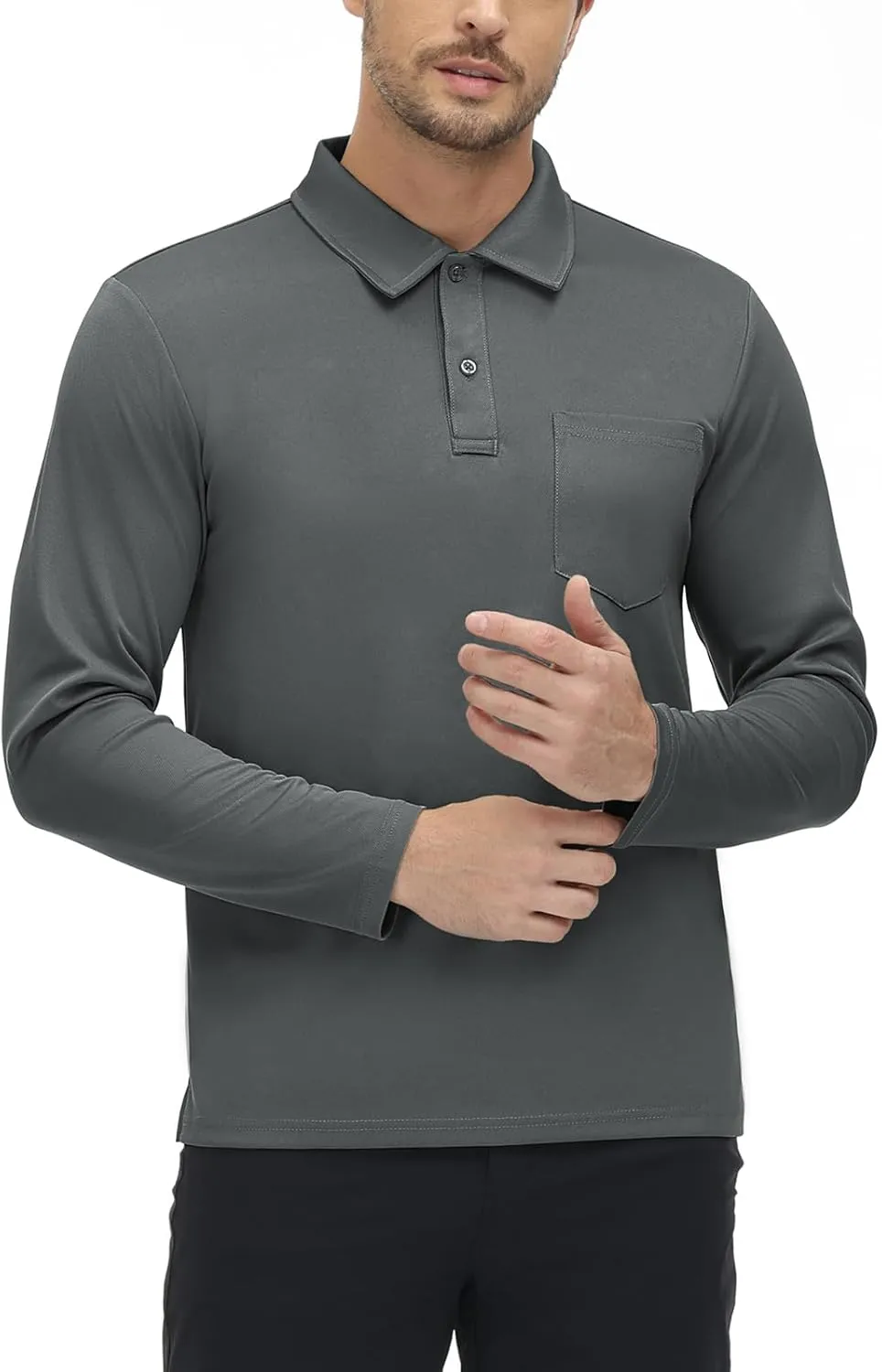 TBMPOY Men's Polo Shirts with Pocket Golf Long Sleeve Quick Dry Lightweight Collared Stylish Moisture Wicking Business Tennis