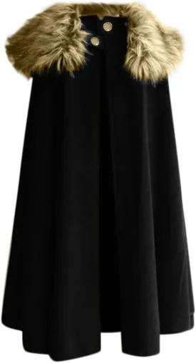 tuduoms Cloak Coat for Men Black Vintage Coat Winter Warm Gothic Wool Faux Fur Collar Long Cape Cloak Celtic Wool Cape Coat
