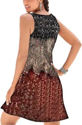 V-Neck Floral Printed Summer A-Line Elegant Dresses Womens Vintage Sleeveless Beach Sundress Ladies Casual Loose Boho Dress