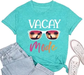 Vacay Mode T Shirts for Women Summer Beach Hawaii Vacation Short Sleeve Tops Holiday Cruise Getaway T Shirts