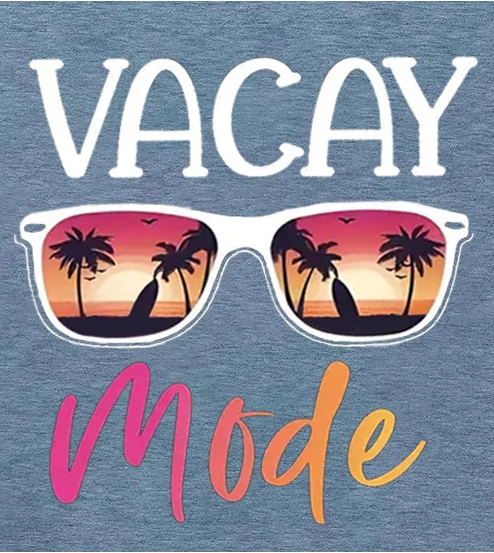 Vacay Mode T Shirts for Women Summer Beach Hawaii Vacation Short Sleeve Tops Holiday Cruise Getaway T Shirts
