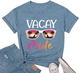 Vacay Mode T Shirts for Women Summer Beach Hawaii Vacation Short Sleeve Tops Holiday Cruise Getaway T Shirts